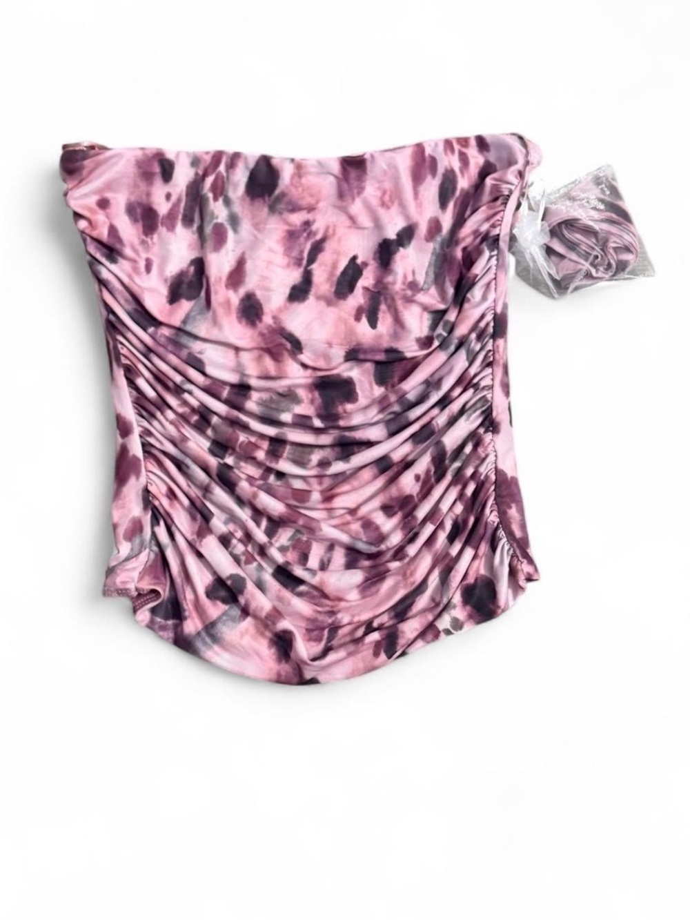 Milk + Honey Pink Abstract Ruched Strapless Top Size M